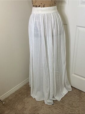 White Cotton Gauze Pull-on Gored Maxi Skirt